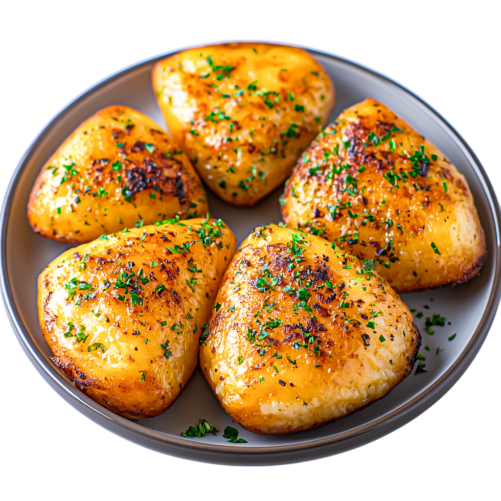 Crispy Golden Potato Triangles with Herbs Gray Plate png