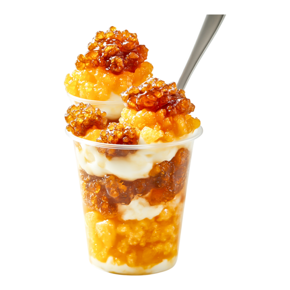 Delicious and Colorful Ice Cream Dessert with Crunchy Toppings in Cup png