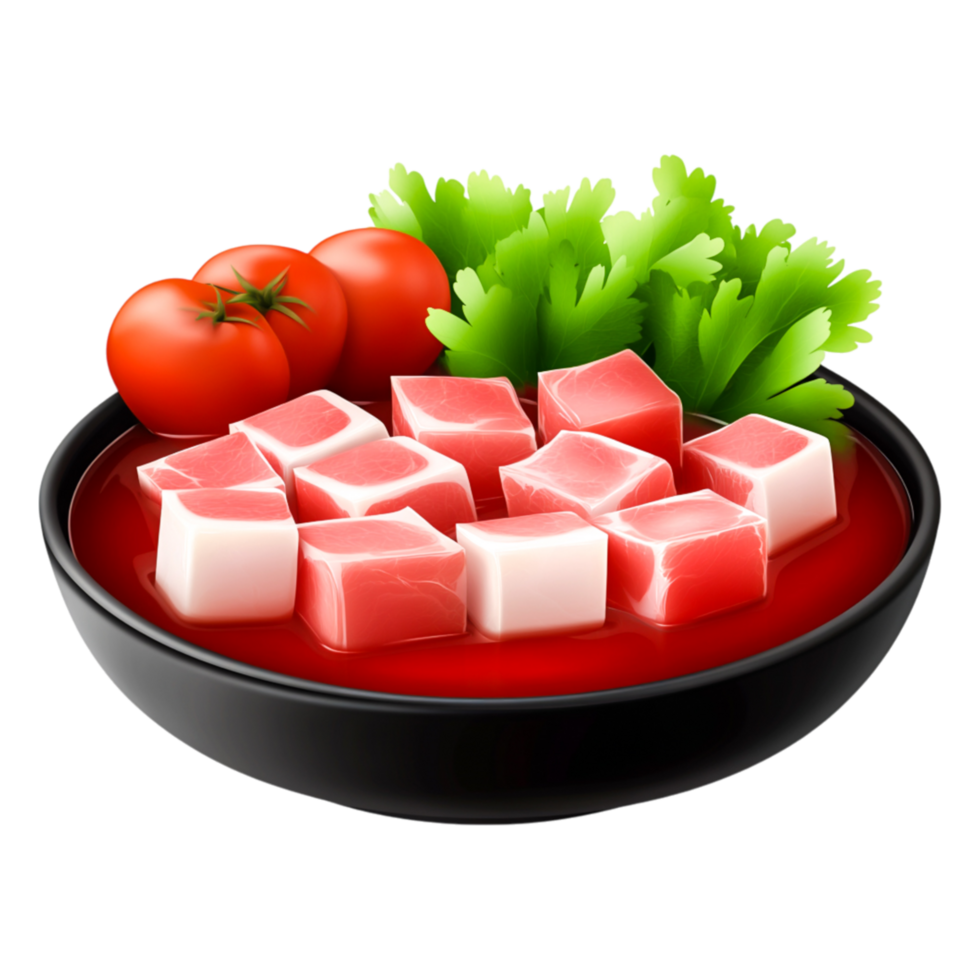 Fresh Ingredients for Hot Pot featuring Meat, Vegetables, and Broth png