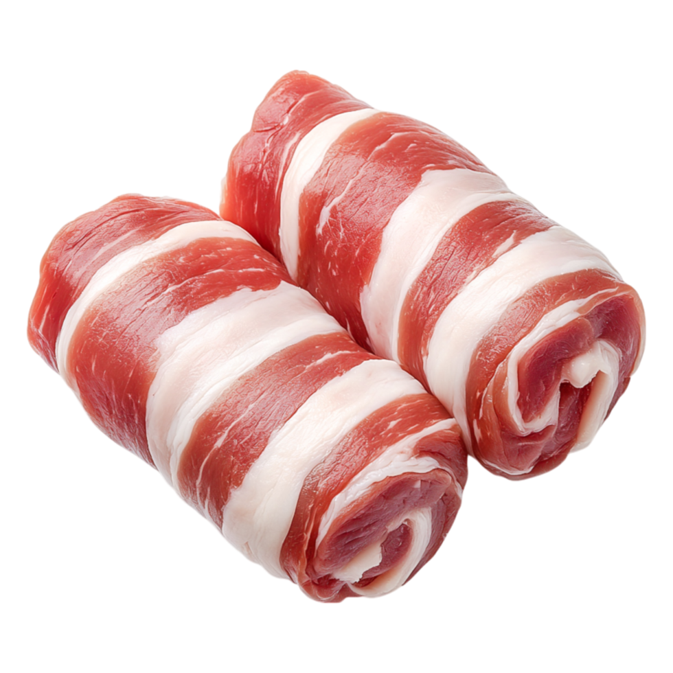 Freshly Rolled Thin Slices of Pork Belly and Bacon Ready for Cooking png