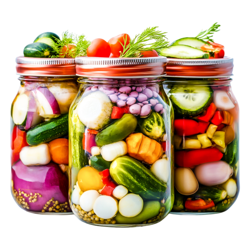Colorful Assortment of Pickled Vegetables in Jars for Healthy Lifestyle png