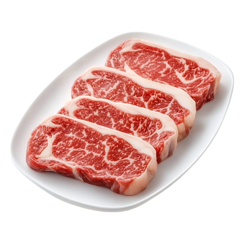 Fresh Wagyu Beef Steaks on White Plate for Gourmet Cooking and Dining png