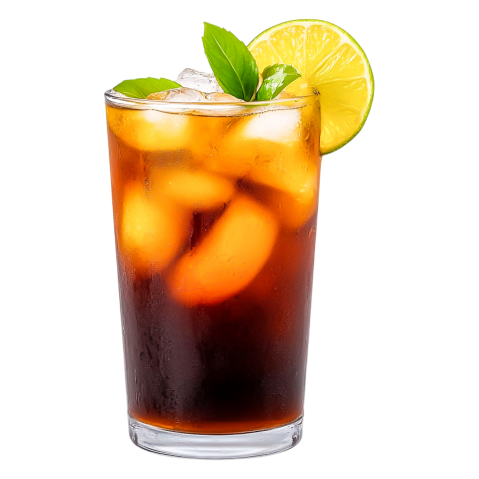 Refreshing Cold Beverage with Lime and Mint Leaves on Ice in Glass png