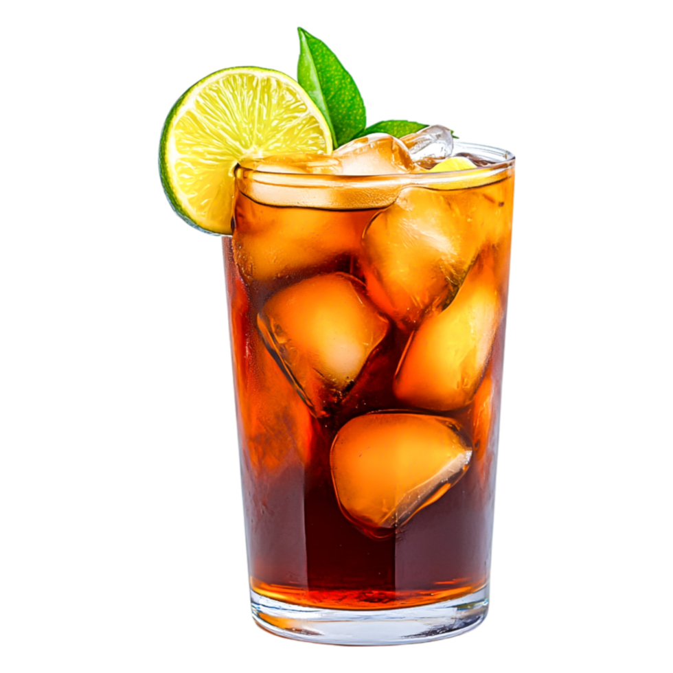 Refreshing Iced Tea with Lime Slice and Mint Leaf Garnish in a Glass png