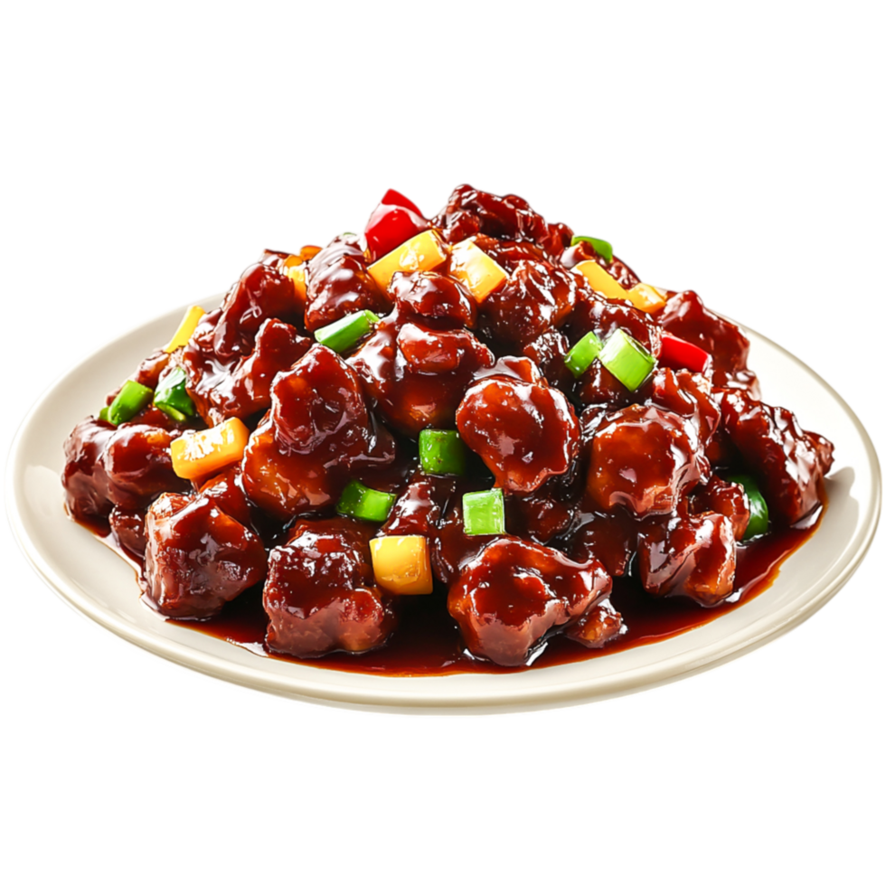Delicious Sweet and Sour Meat Dish with Vegetables Plate png