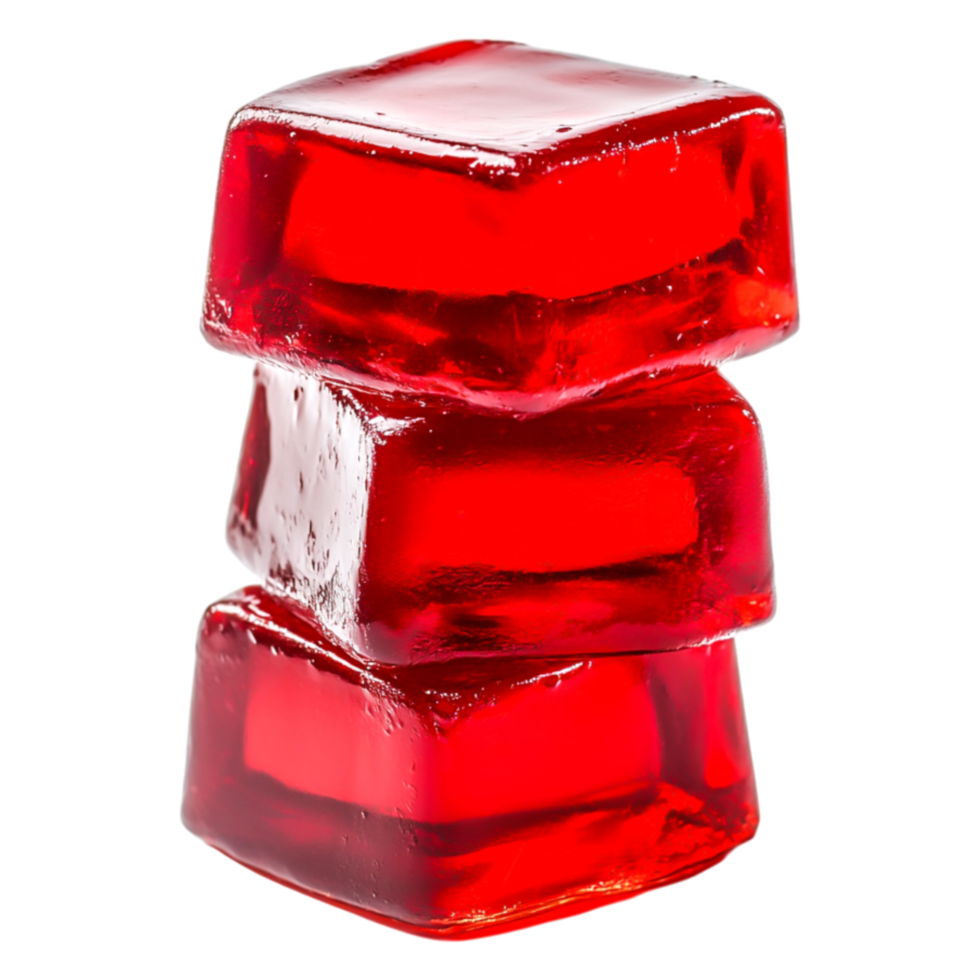 Three Vibrant Red Jelly Cubes Stacked on Each Other Isolated on png