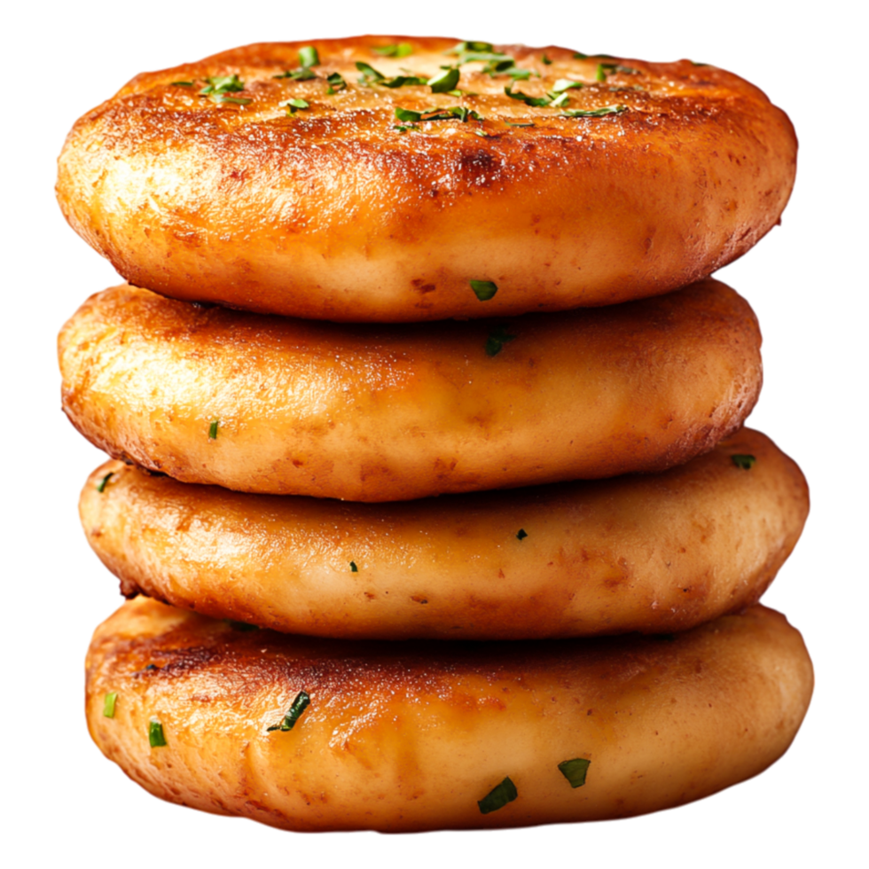 Delicious Stack of Golden Brown Potato Pancakes with Herbs on Top png