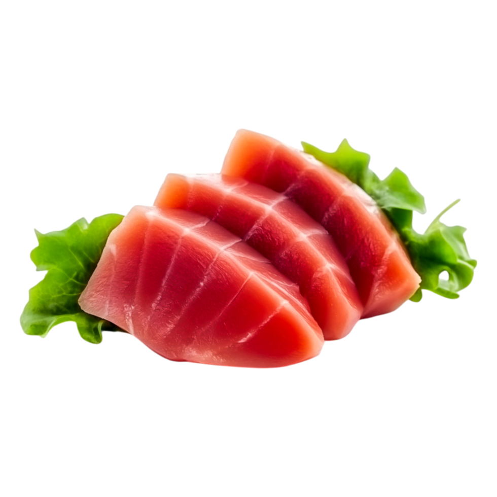 Fresh Sliced Tuna with Green Lettuce Leaves on png