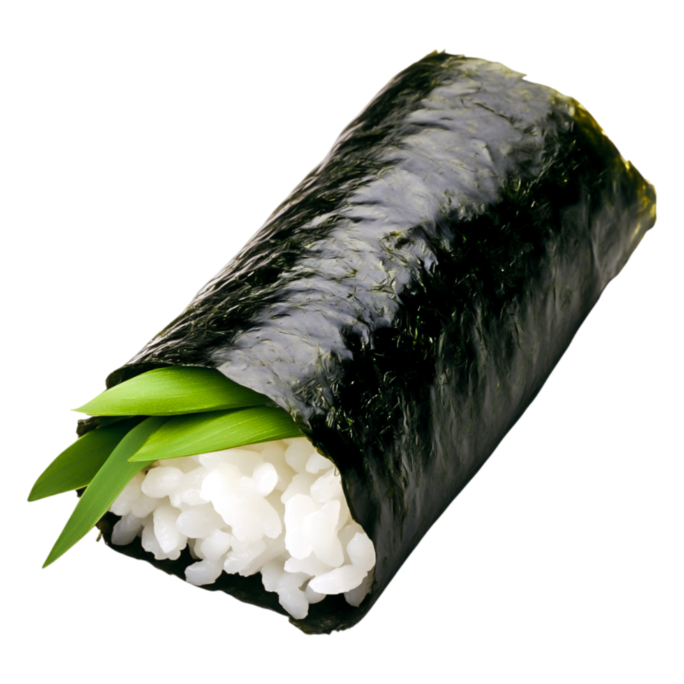 Fresh Sushi Roll with Rice and Green Onion Wrapped in Seaweed png