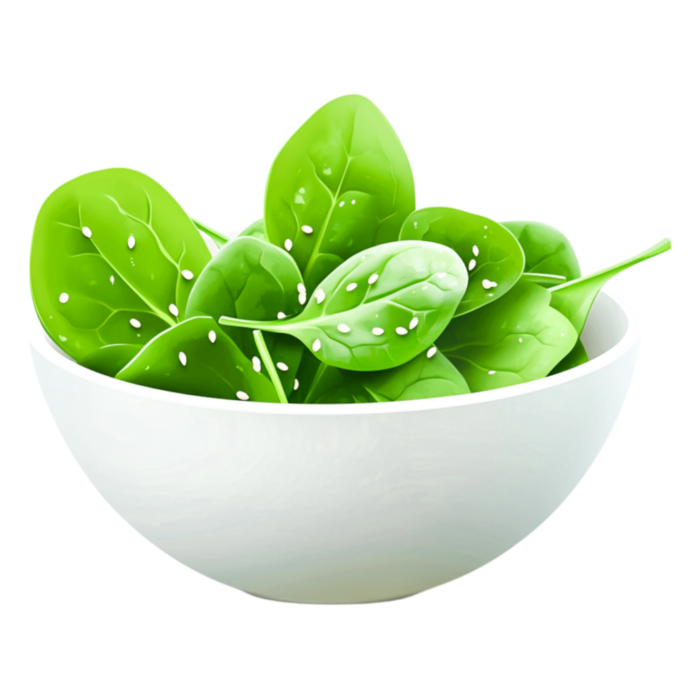 Fresh Green Spinach Leaves in a White Bowl png