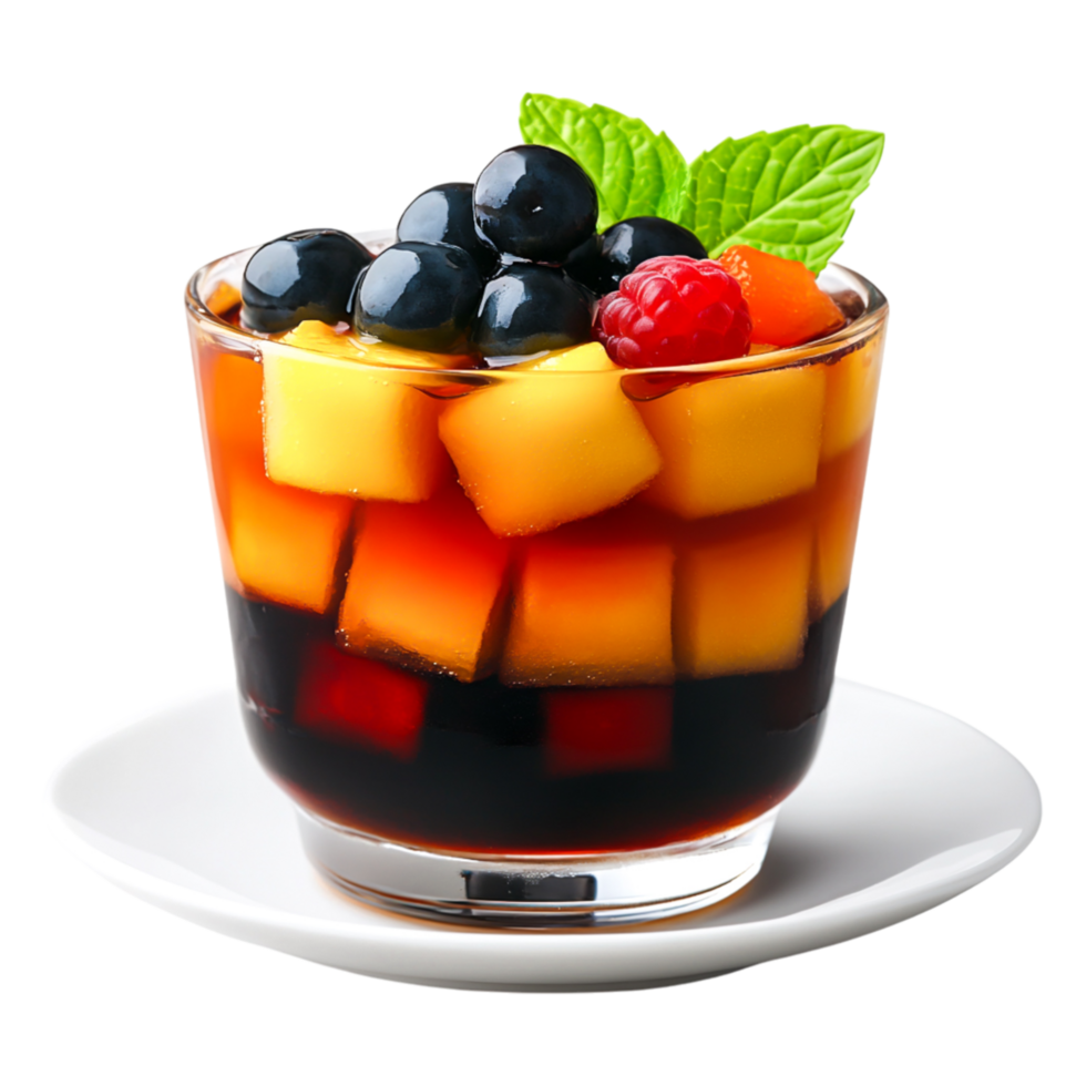 Refreshing Fruit Salad in a Glass Cup with Mint Leaf Garnish png
