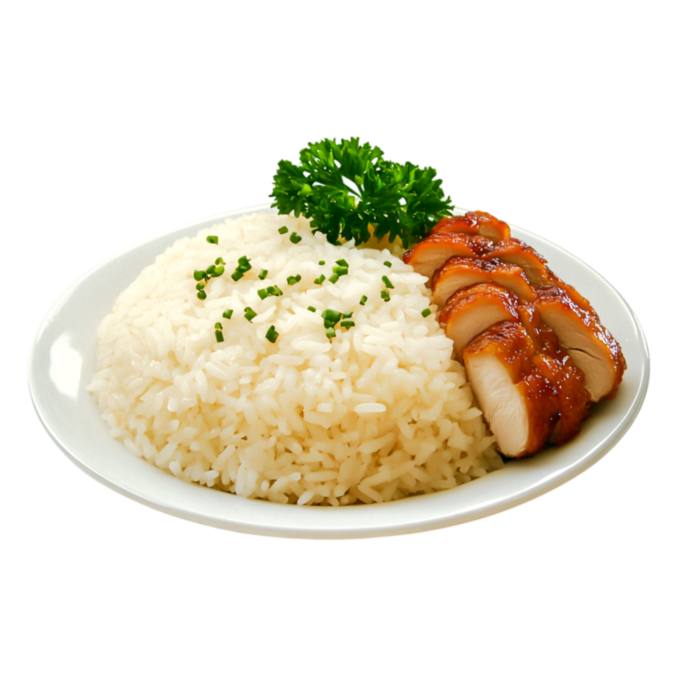 Tender Chicken with Rice and Herbs on Elegant Plate for Gourmet Presentation png