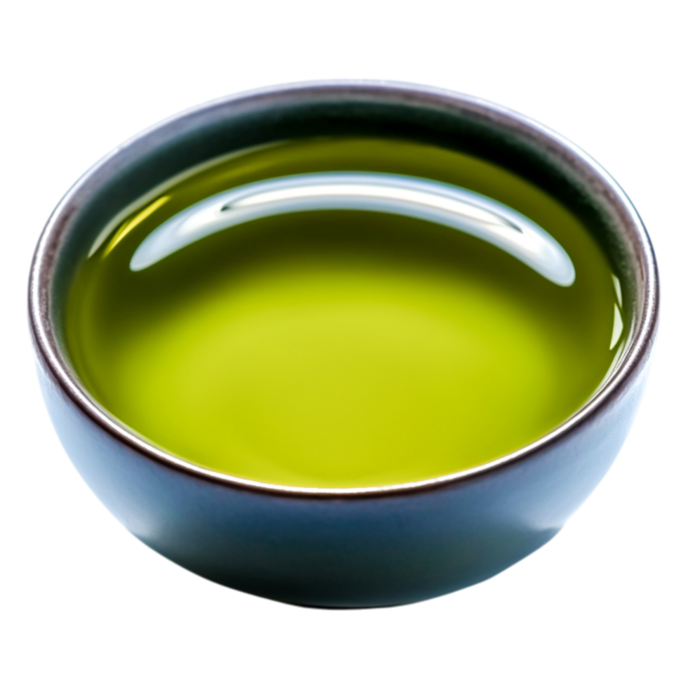 Fresh Olive Oil in a Small Bowl with Glossy Surface Reflection png