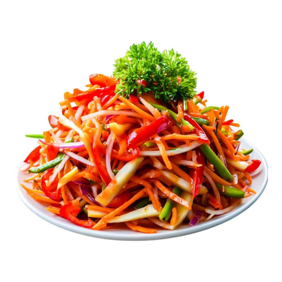 Colorful Fresh Vegetable Salad with Herbs on White Plate png
