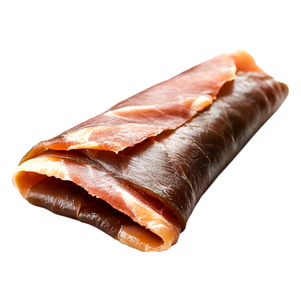 Slices of cured meat rolled together for gourmet culinary presentation png