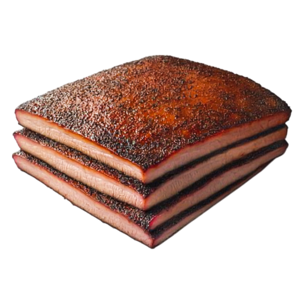 Juicy Smoked Meat with Perfectly Crispy Bark and Tender Layers in Stack png