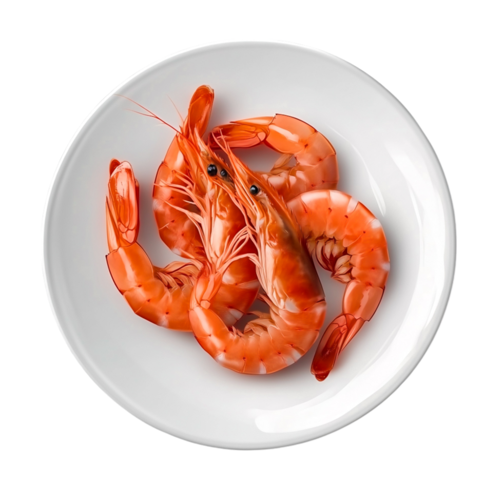 Fresh Shrimp on White Plate with Bright Red Color and Elegant Presentation png