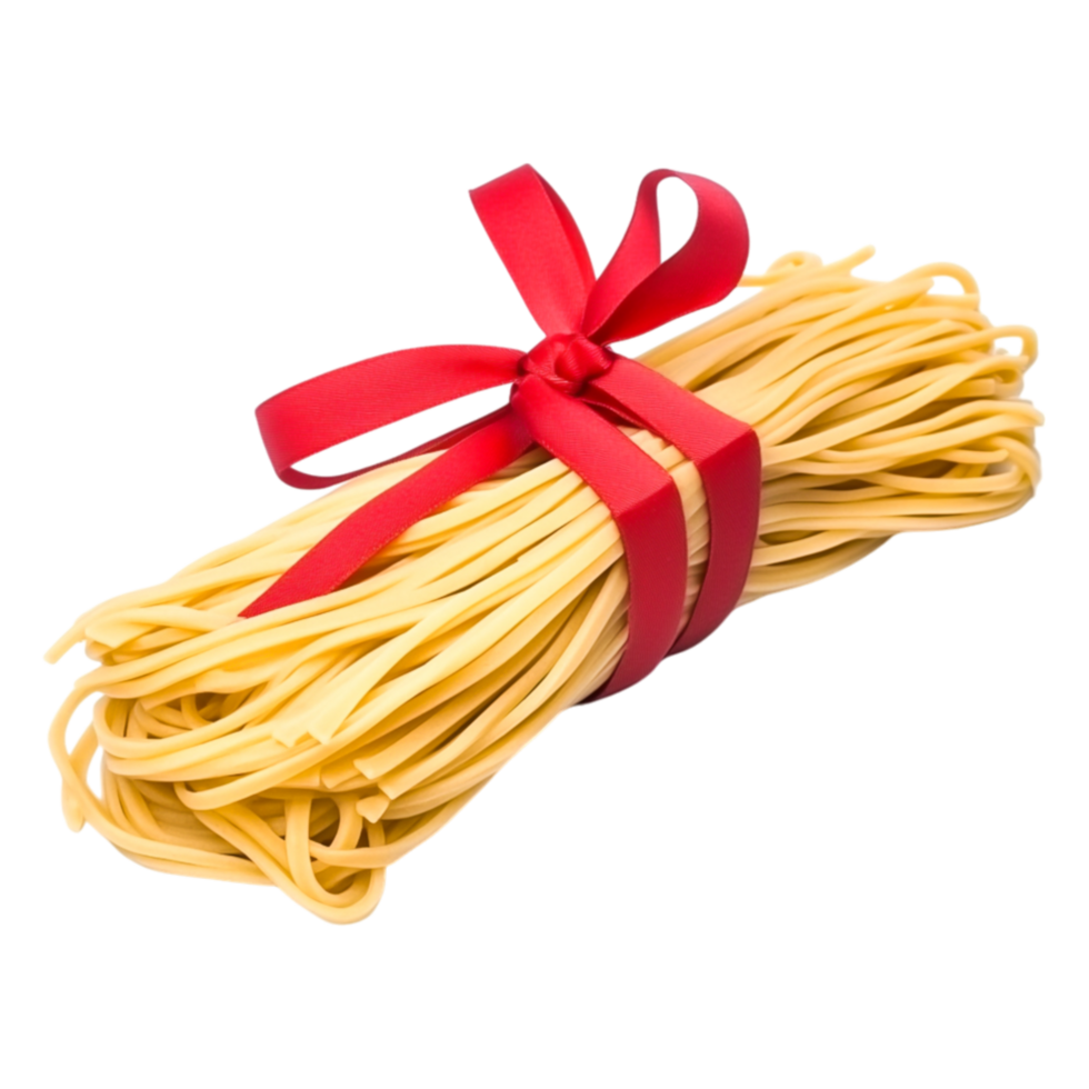 Freshly Made Pasta Bundle Tied with a Red Ribbon for Culinary Presentation png