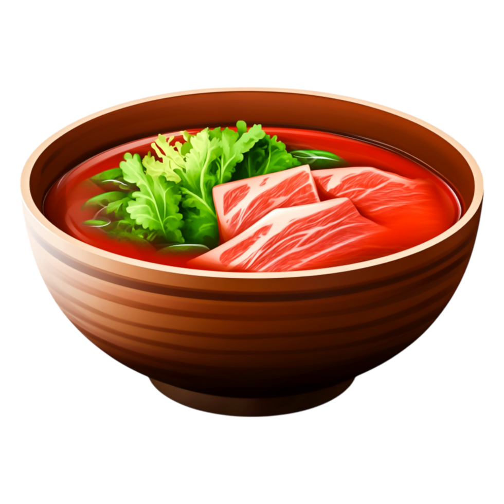 Fresh Ingredients in a Bowl of Classic Asian Meat and Vegetable Soup png
