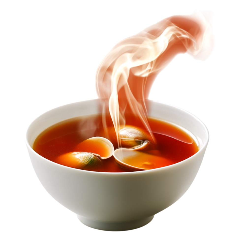 Delightful Bowl of Hot Soup with Steaming Aroma and Fresh Ingredients png