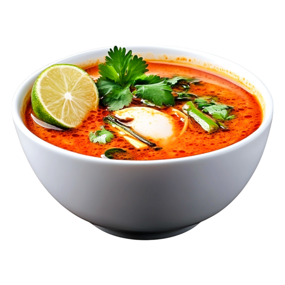 Delicious and Colorful Bowl of Spicy Tomato Soup with Fresh Ingredients png