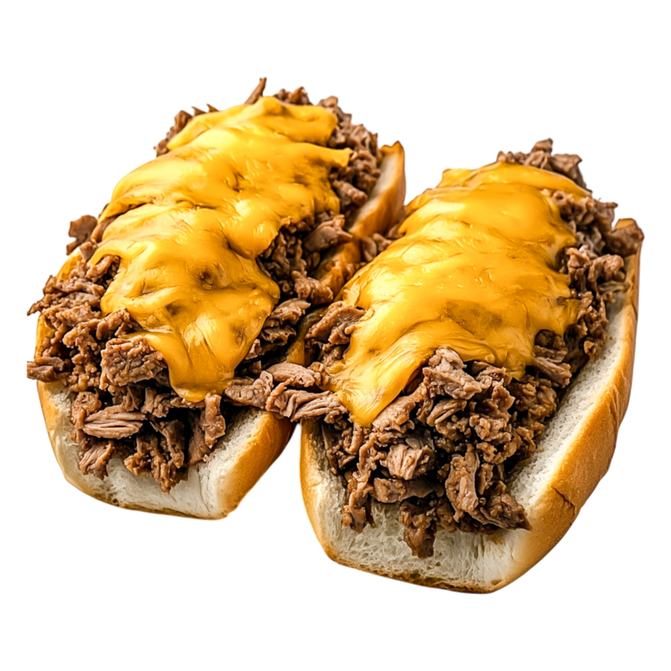 Delicious Cheesy Beef Sandwich with Melted Cheese and Soft Bread Rolls png