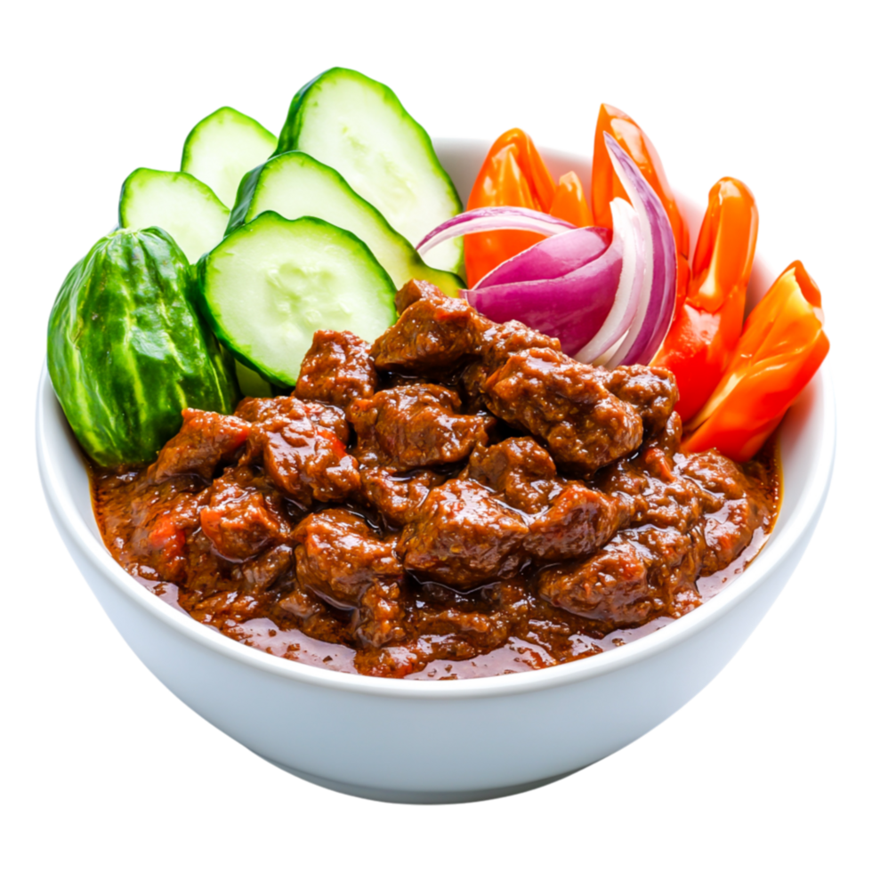 Savory Beef Dish Served with Fresh Vegetables in a Beautiful Bowl png