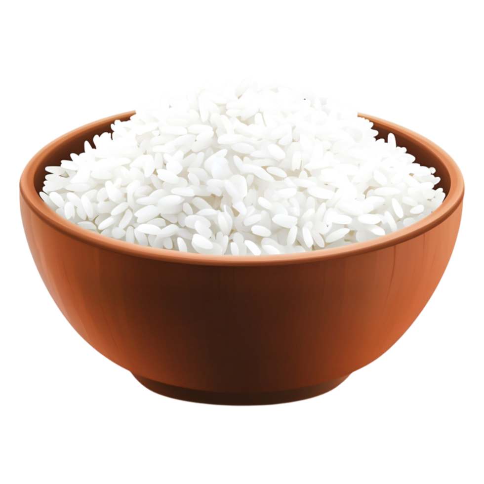 Fresh Uncooked White Rice in a Decorative Brown Bowl Isolated on White png