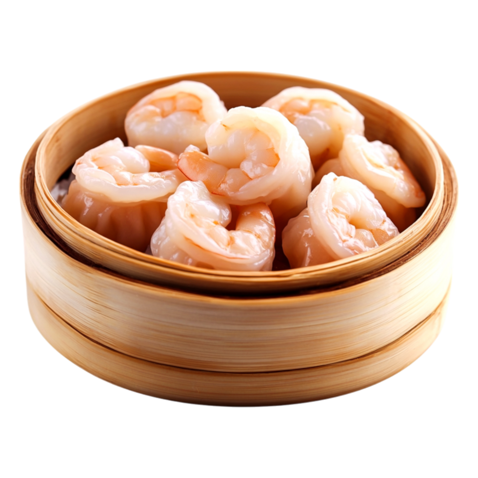 Delicious Steamed Shrimp Dumplings in Bamboo Basket on png