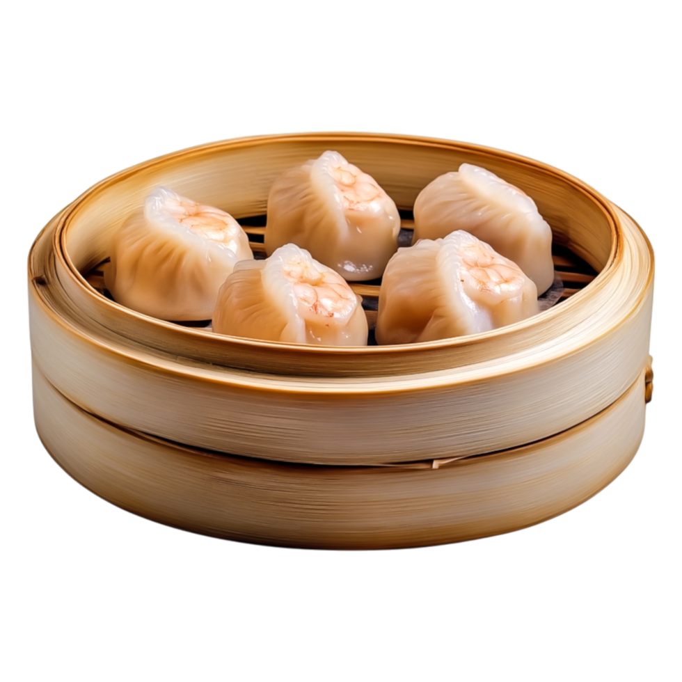 Delicious Shrimp Dumplings in Steamer Basket Freshly Prepared for Cuisine Lover png