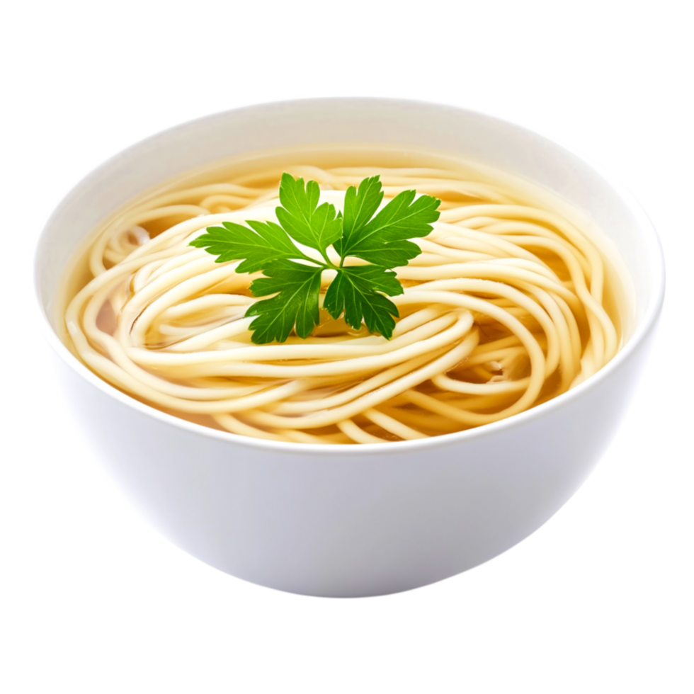 Delicious Bowl of Noodles with Fresh Herb Garnish png