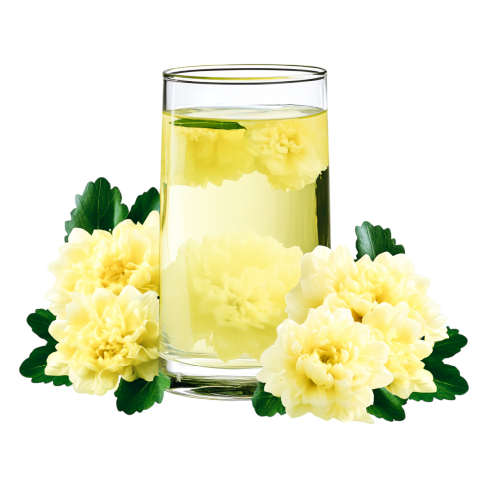 Fresh lemonade with yellow flowers and a refreshing touch of lime png