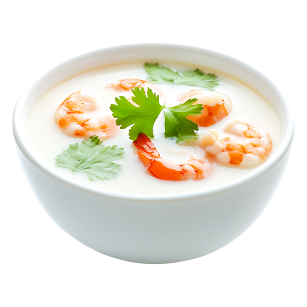 Delicious Shrimp Soup with Fresh Herbs and Creamy Coconut Base png