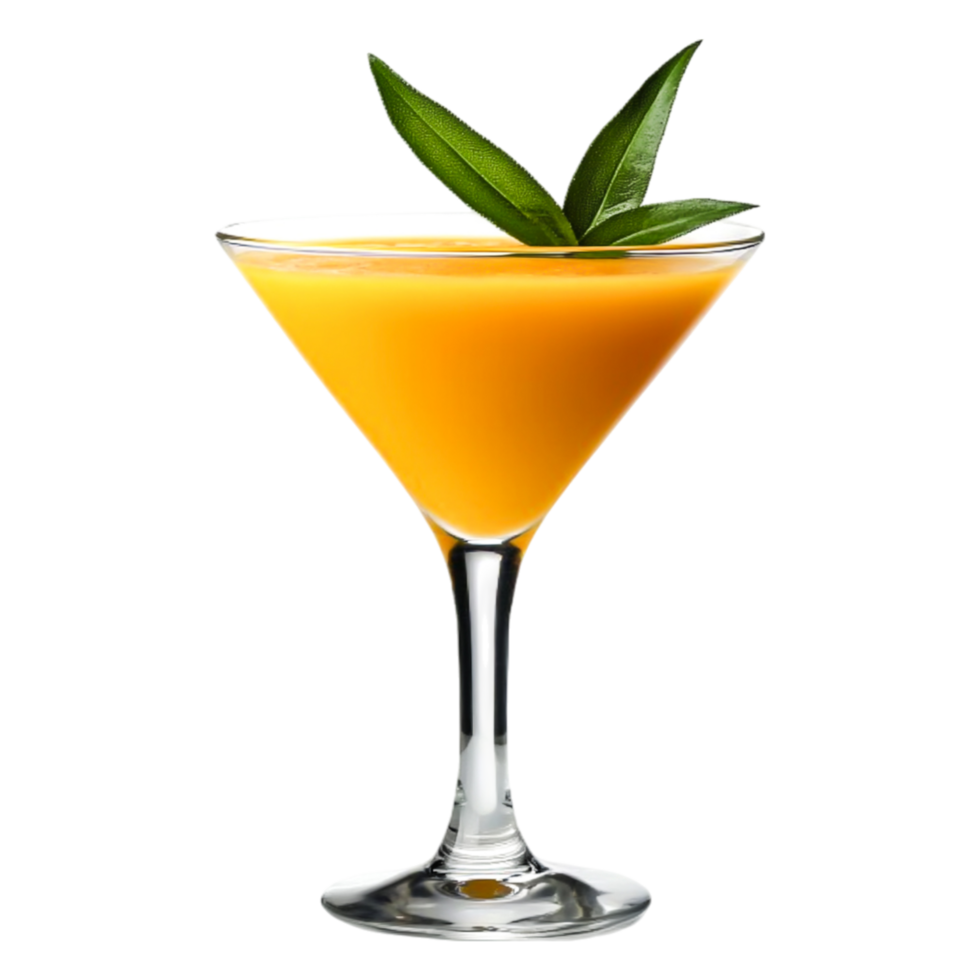 Refreshing Tropical Cocktail in Martini Glass with Green Leaf Decoration png