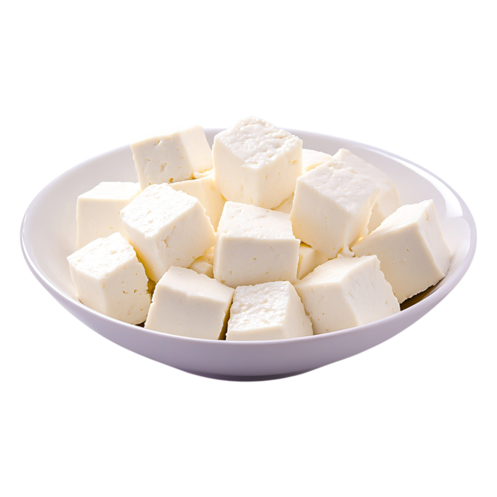 Fresh White Cheese Cubes in a Bowl Ready for Culinary Creations png