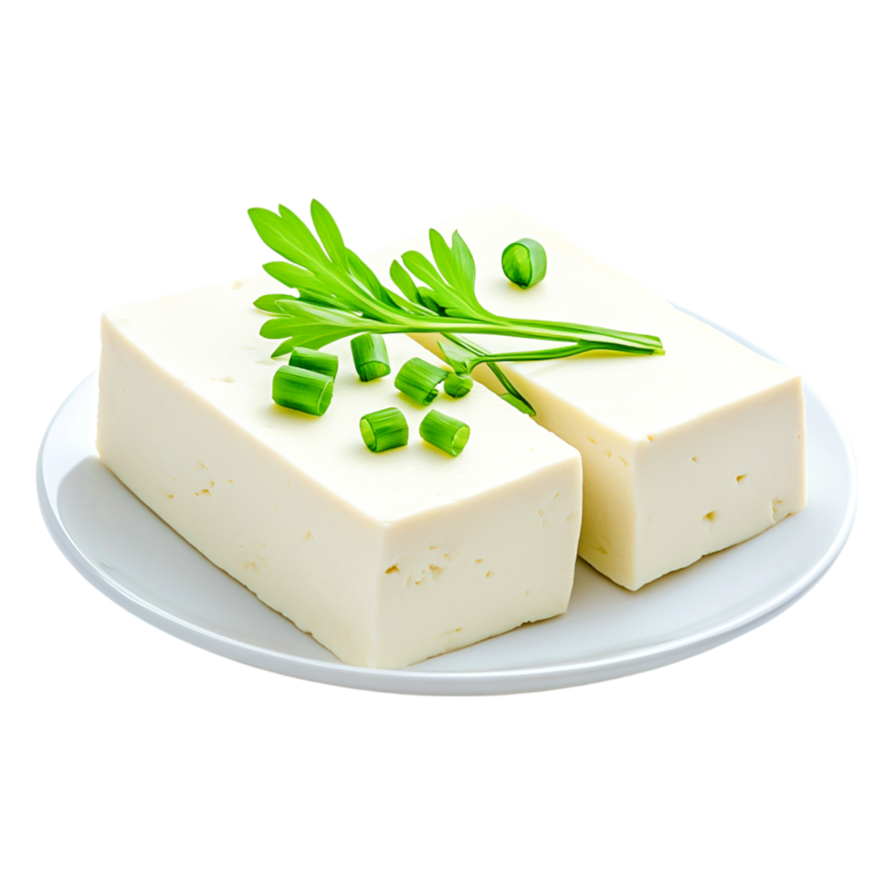 Fresh Soft White Cheese with Green Onind Herb Garnish Plate png
