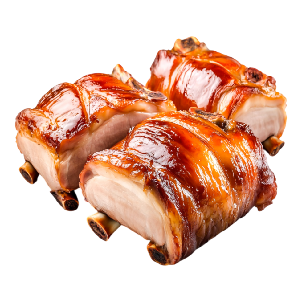 Glazed Barbecue Pork Belly Slices with Crispy Skin and Juicy Interior png