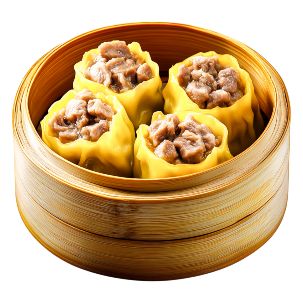Freshly Steamed Dumplings in a Bamboo Steamer Basket Ready to Serve png