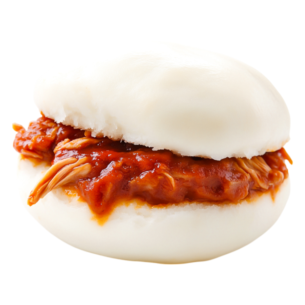 Soft Bao Bun with Spicy Chicken Filling in a closeup View png