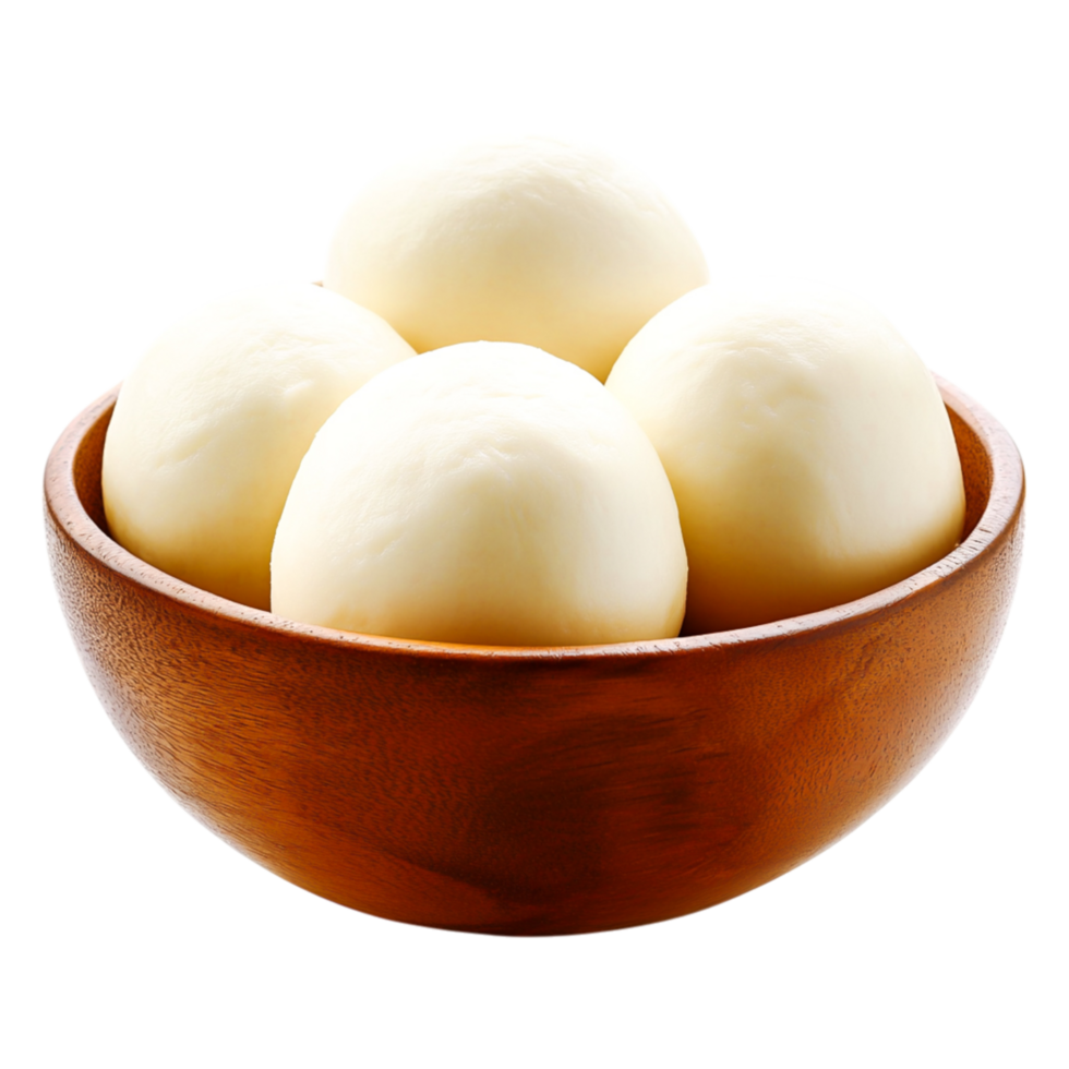 Fresh White Dough Balls in a Wooden Bowl Ready for Cooking and Baking png
