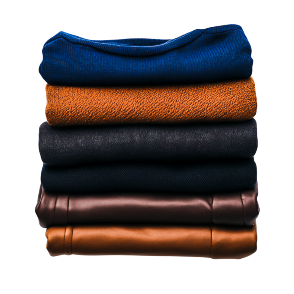 Stack of Colorful Textiles Highlighting Varied Fabric Textures and Patterns png