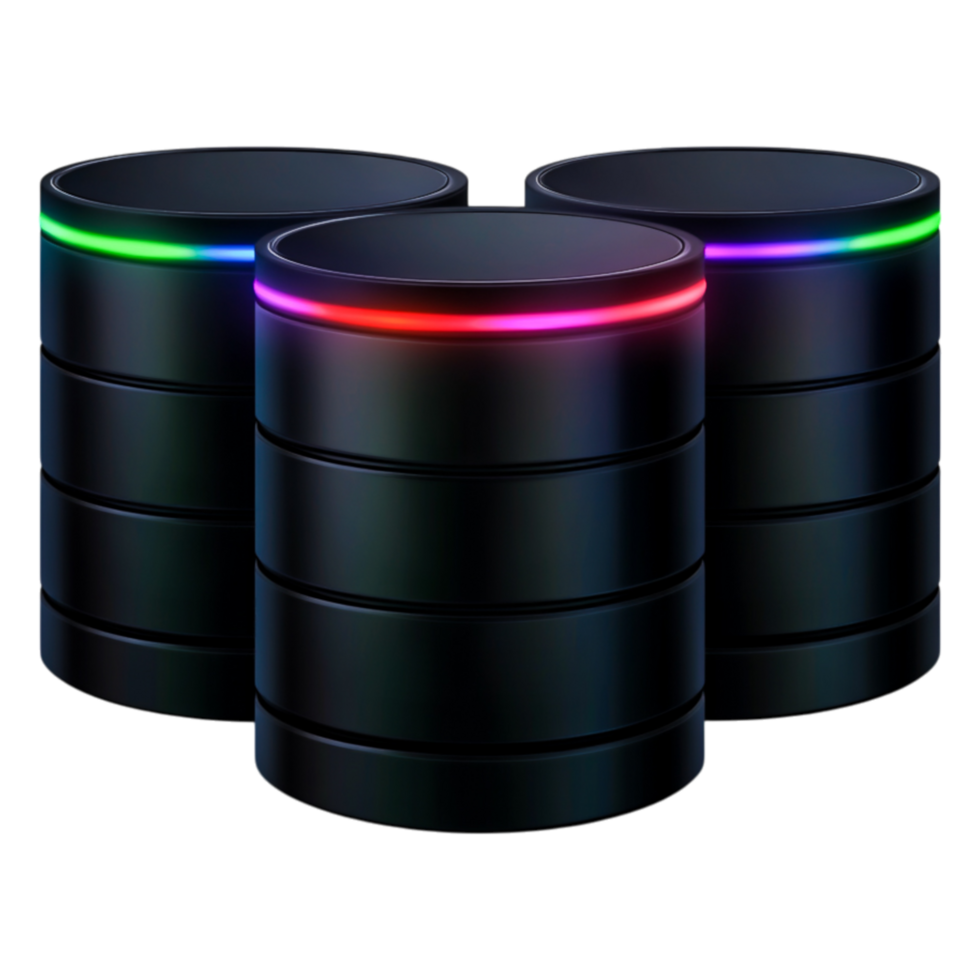 Modern Database Storage Technology with Colorful LED Light Effects png