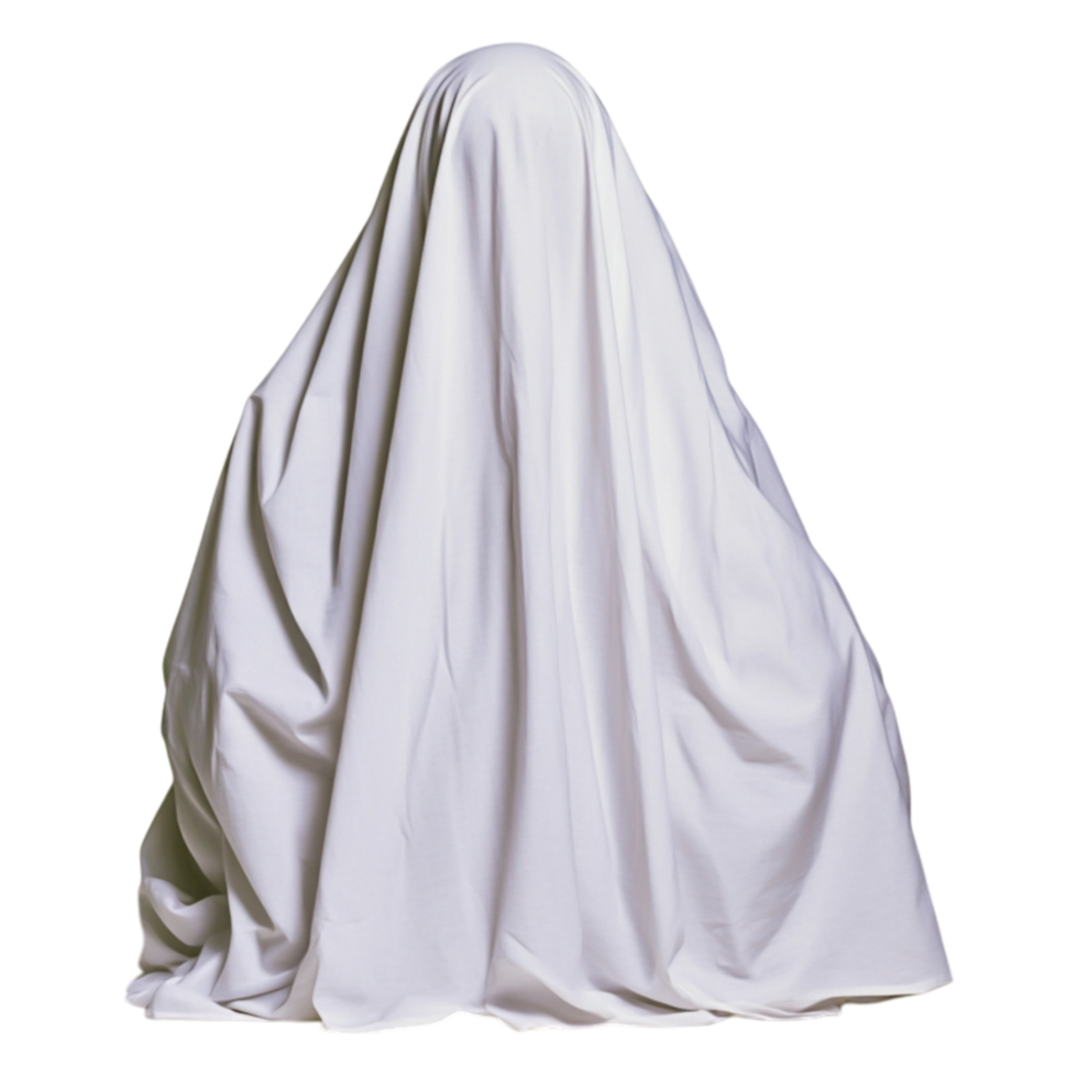 Mysterious Figure Covered with White Fabric in Studio Setting png