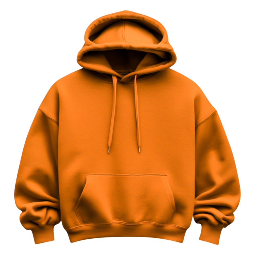 Cozy and Stylish Orange Hoodie with Drawstrings and Front Pocket Design png