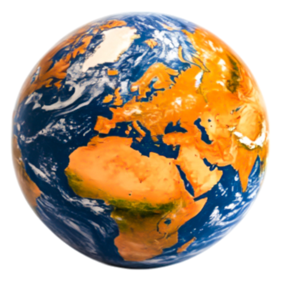 Detailed Earth Globe Showing Continents and Oceans with Bright Colors png