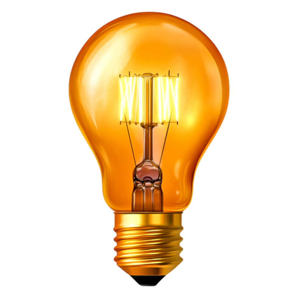 Vintage Style Amber Light Bulb with Glowing Filaments on png