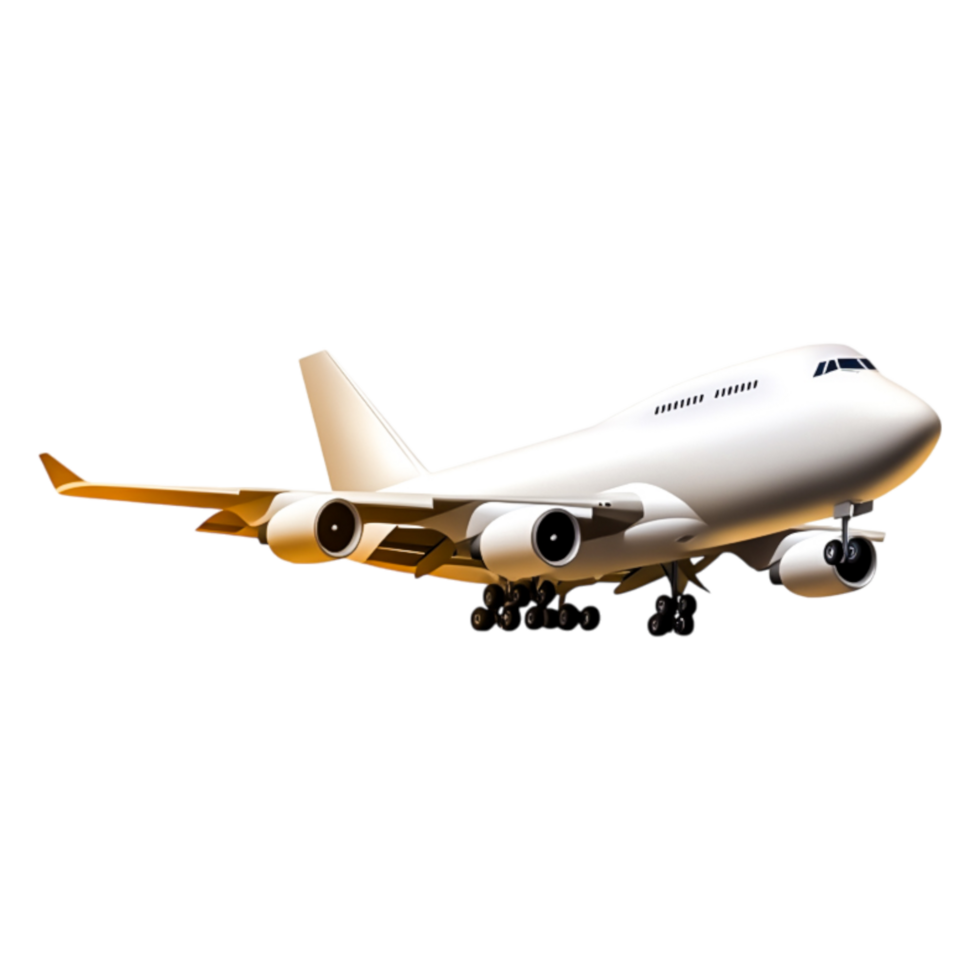 White airplane in flight with a clear sky and stunning sunlight pitch png