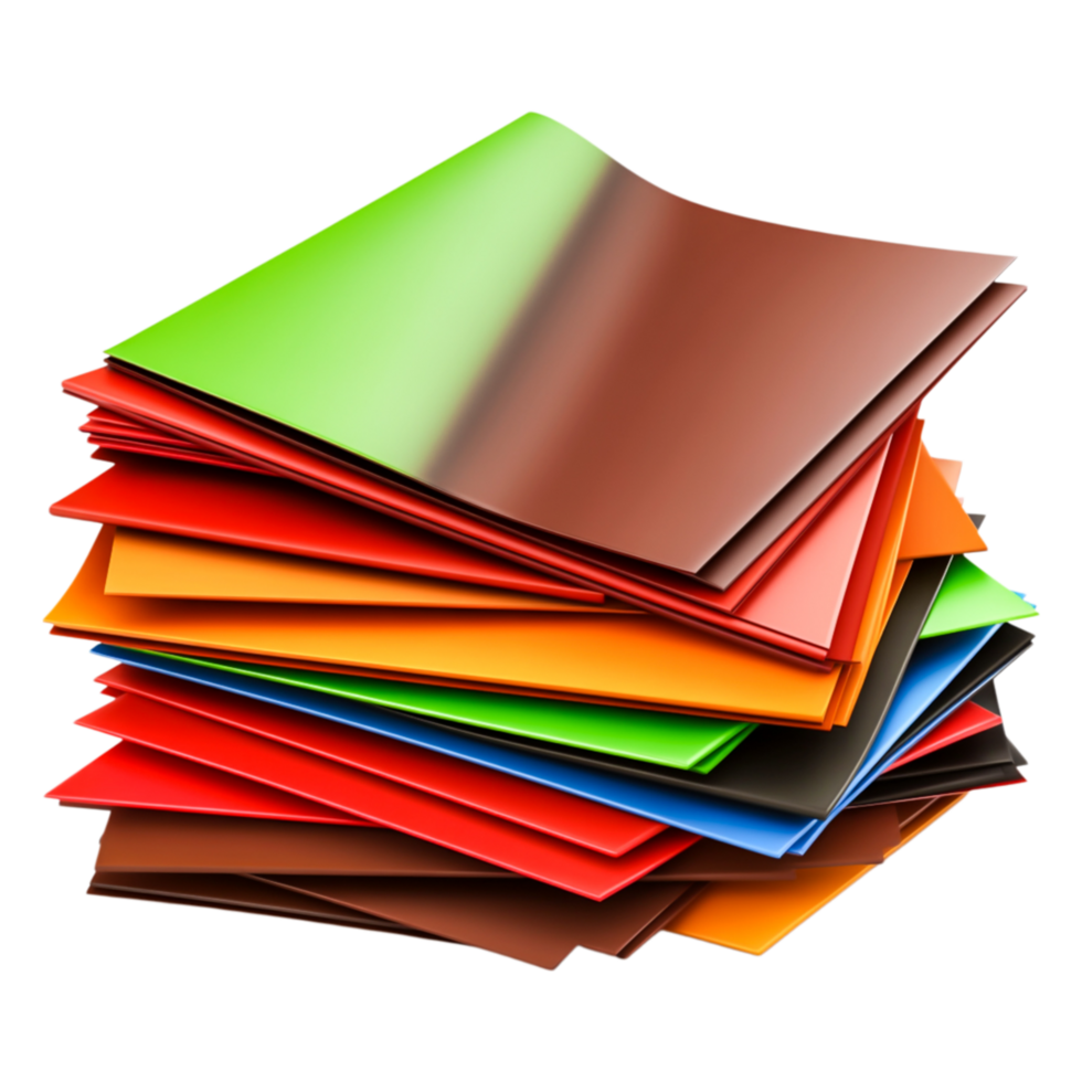 Colorful Stacked Paper Sheets in Various Bright Tones on png