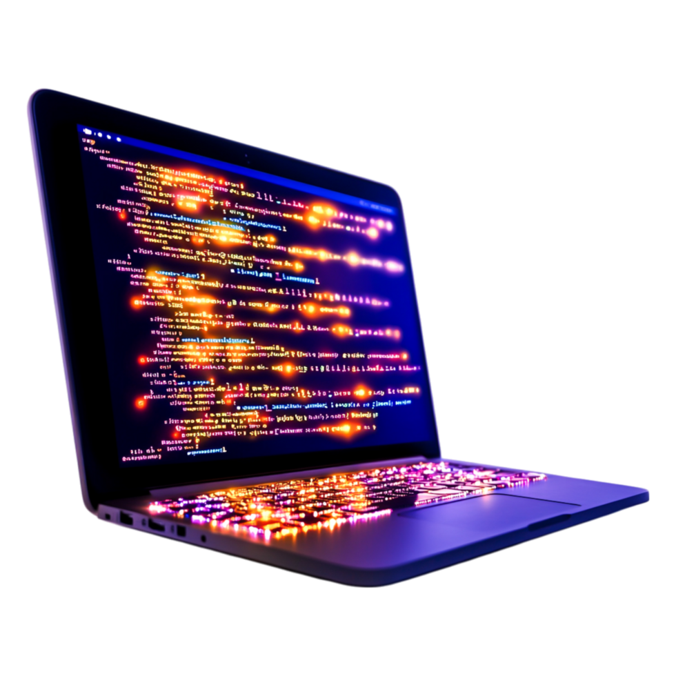 Colorful Coding Display on Laptop with Illuminated Keyboard and Screen png