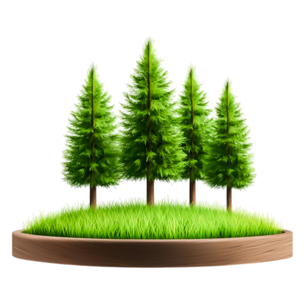 Lush Green Coniferous Trees Surrounded by Vibrant Grass Natural Base png
